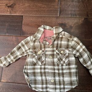 OshKosh B'gosh Tan and White Plaid Button Down Shirt